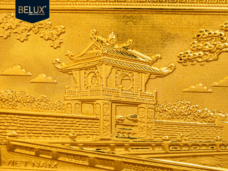 Hộp tranh Khuê Văn Các bằng đồng 22x17cm mạ vàng 24k